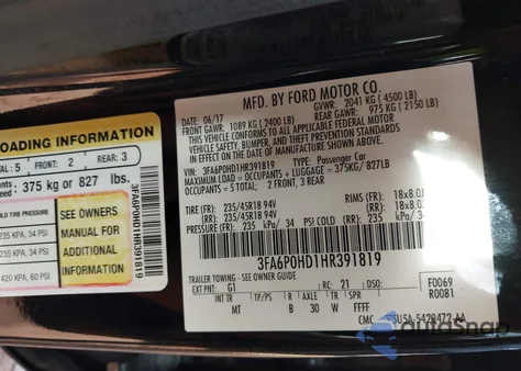 2017 Ford Fusion Se z USA, uszkodzony, nr VIN 3FA6P0HD1HR391819